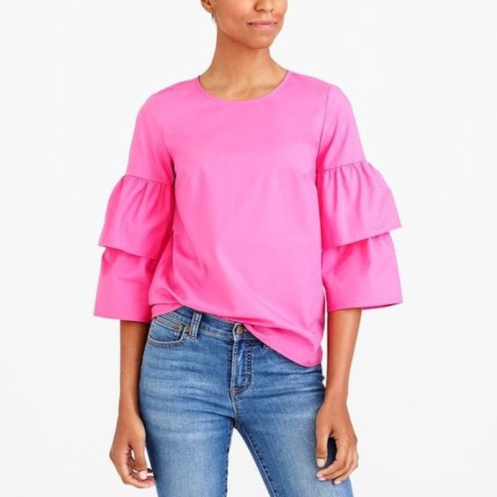 NEW J. Crew Bell Sleeve Ruffled Blouse Top Size 2 White Oversized Cotton NWT